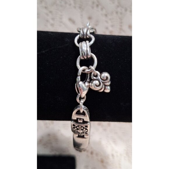 Vintage Brighton Tribeca Silver-tone Rectangle Hollow Scrolled Square Link Brace - Picture 5 of 10